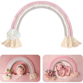 Newborn Photography Props Macrame Rainbow Decor Handmade Rainbows Newborn Photo Prop Rainbow Baby Photoshoot Props Bedroom Wall Decor Playroom Nursery Photo Props Accessories (Pink)