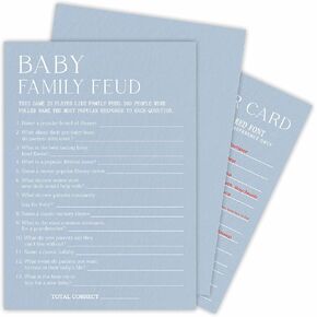 Baby Family Feud Game Kits For Baby Shower - Minimalism Sky Blue - 30 Fill In The Blank Game Cards With 1 Answer Card Each Set, Gender Reveal, Gender Neutral，Party Favor & Decor - B05