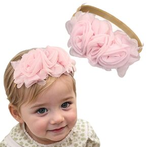 Stretchy Baby Girl Headbands Chiffon Rose Flower Soft Hairbands Nylon Elastic Floral Head Band Hair Accessories for Newborn Toddlers Infant Kids (Purple, Standard small)