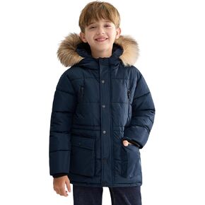 maoo garden Boys Puffer Winter Coat Big Kids Heavyweight Sherpa Lined Fur Hooded Jacket Water-Resistant Snow Parka