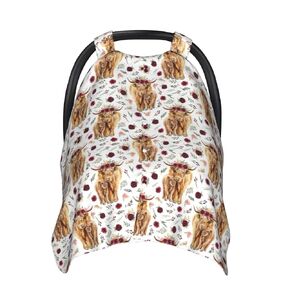 Highland Cow Baby Stuff Cow Print Baby Car Seat Cover, Highland Cow Nursing Cover for Newborn Car Seat Nursery Decor Mom Breastfeeding Covers Newborn Shower Gifts