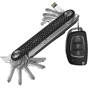 UEDGER Key Organizer Compact Keychain Holder, Minimalist EDC Key Chain with Pocket Clip, Slim Carbon Fiber Smart Key Case, Christmas Gift for Men Women, Holds 10 Keys and Car Key Fob