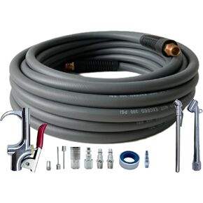 Air Hose 1/4 in x 30 ft, Hybrid Air Compressor Hose Kit with 1/4 in NPT Male Threads, 13 Piece Air Tool & Air Compressor Accessories Kit, Bend Restrictors, 300 PSI (Grey, 30FT-13 Pieces)