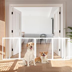 Clear Acrylic Dog Gate, 72" W x 24" H Wooden Freestanding Foldable Transparent Pet Gate Fence Indoor for Doorways, Stairs and House, 3 Panel White
