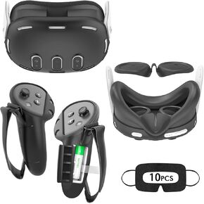 Tyasoleil VR Silicone Case for Meta Quest 3, Design Upgraded Accessories for Oculus Quest 3, Face Cover, Controller Grips (Black)