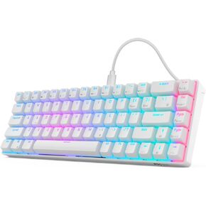 RK ROYAL KLUDGE RK68 Wired 65% Mechanical Keyboard, RGB Backlit Ultra-Compact 60% Layout 68 Keys Gaming Keyboard, Hot Swappable Keyboard with Stand-Alone Arrow/Control Keys, Red Switch White