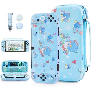 حقيبة حمل Fundiary Cute of Sam Penguin لجهاز Nintendo Switch OLED، حزمة ملحقات بطريق التزلج الأزرق مع حقيبة سفر محمولة نحيفة، غطاء واقٍ للكمبيوتر الشخصي قابل للإرساء، واقي شاشة و2 غطاء إبهام in Kuwait