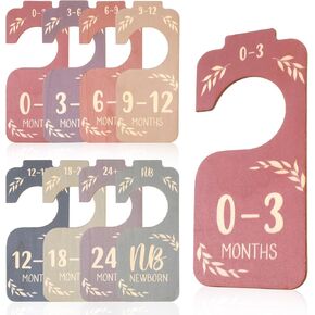 Mabor 8Pcs Baby Closet Dividers Baby Clothes Organizer Closet Dividers for Hanging Clothes Double-Sided Wooden Clothes Size Classification Hanger from Newborn to 24 Months Nursery Decor