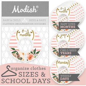 Kids Closet Organizers and Storage, Baby Toddler Child Hanging Clothes Size Dividers: Months & Years, Kids Clothes Organizer, Girl Boho Floral Décor Pink Mint Yellow Baby Nursery and Children Room
