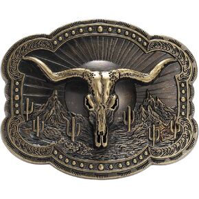 Western Cowboy Belt Buckle - Texas Bull Skull Belt Buckle for Men women