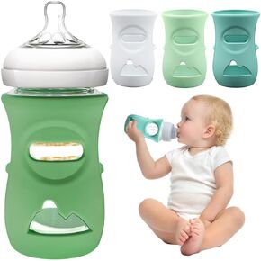 3 Packs Silicone Sleeves for 8 OZ Philips Avent Natural Glass Baby Bottles, Anti Breakage Baby Bottle Holder, BPA Free, Compatible with Philips Avent Glass Natural Baby Bottle(Pink&Green&Purple)