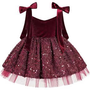 AWIBMK Girls Christmas Velvet Sequins Tutu Dress for Baby Kids Party Evening Prom Dresses