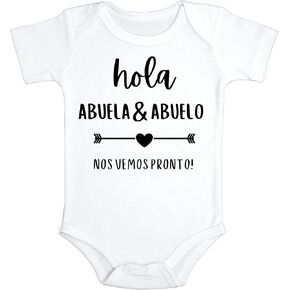 Generic Hola Abuela & Abuelo Nos Vemos Pronto Baby Bodysuit | جمبسوت إعلان الحمل، جديد للعائلة (مقاس 0-3 أشهر)، أبيض