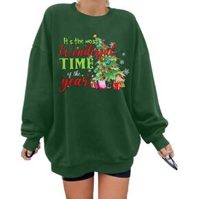 FASHGL Christmas Sweatshirt Xmas Embroidered Sweatshirts Womens Christmas Tree Farm Vacation Pullover Oversized Fall Top