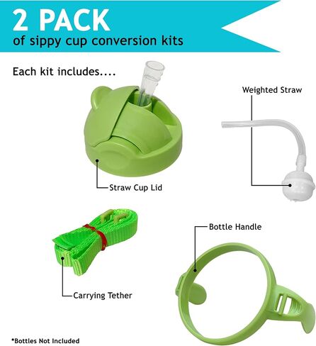 Botabee 3-in-1 Weighted Straw Sippy Cup Conversion Kit for Comotomo Baby Bottles | Compatible with Comotomo 5 Ounce & 8 Ounce Bottles | Versatile Leak-Proof Lid | Easy to Clean - Green (2 Pack) in Saudi Arabia