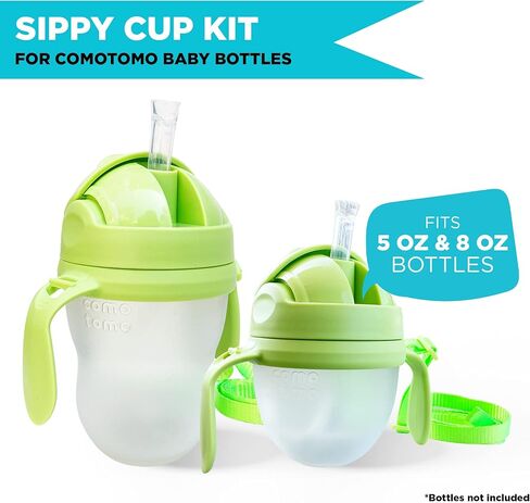 Botabee 3-in-1 Weighted Straw Sippy Cup Conversion Kit for Comotomo Baby Bottles | Compatible with Comotomo 5 Ounce & 8 Ounce Bottles | Versatile Leak-Proof Lid | Easy to Clean - Green (2 Pack) in Saudi Arabia