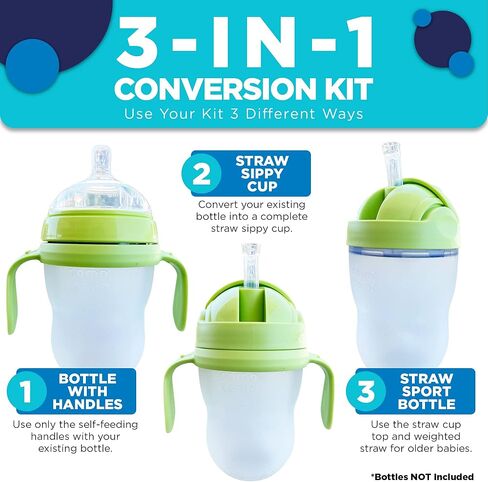 Botabee 3-in-1 Weighted Straw Sippy Cup Conversion Kit for Comotomo Baby Bottles | Compatible with Comotomo 5 Ounce & 8 Ounce Bottles | Versatile Leak-Proof Lid | Easy to Clean - Green (2 Pack) in Saudi Arabia