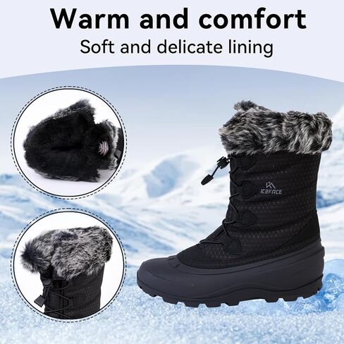 ICEFACE Waterproof Snow Boot Women with Quilted Nylon Fabric and Plush Lining for Ultimate Warmth and Comfort Stylish and Functional Winter Footwear Perfect for Snowy Days and Cold Weather Activitie in Saudi Arabia