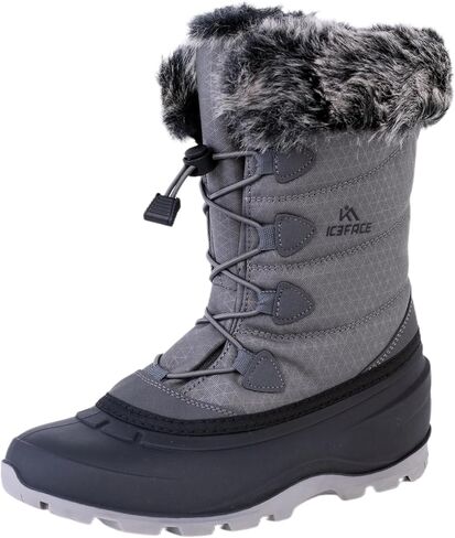 حذاء الثلج المقاوم للماء من ICEFACE للنساء مع نسيج نايلون مبطن وبطانة قطيفة لتوفير الدفء والراحة في نهاية المطاف، حذاء شتوي أنيق وعملي مثالي للأيام الثلجية وأنشطة الطقس البارد in Kuwait