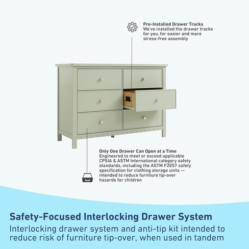 Graco Sasha 6-Drawer Dresser (Sage) – GREENGUARD Gold Certified, Dresser for Nursery Bedroom with Spacious Storage, Interlocking Drawer System, Easy Assembly with Pre-Installed Tracks in Saudi Arabia