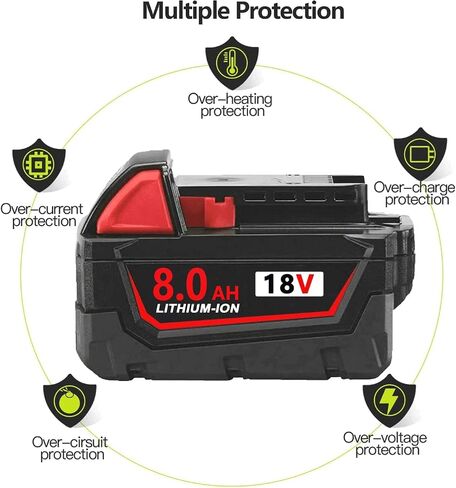 8.0Ah 18V Battery Replacement for Milw M-18 Battery Lithium 48-11-1850 48-11-1862 48-11-1840 48-11-1828 48-11-1815 Cordless Tools,2Pack (1-8000mAh) in Saudi Arabia