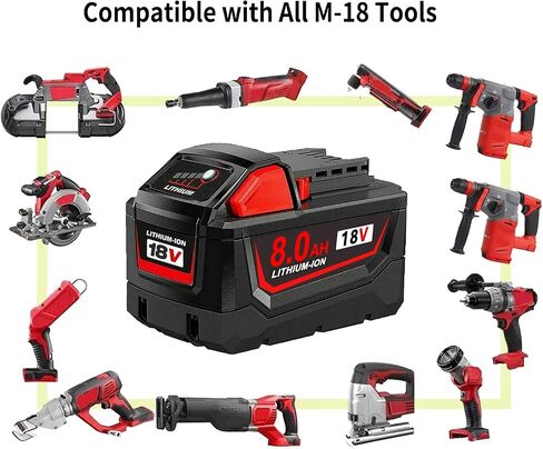8.0Ah 18V Battery Replacement for Milw M-18 Battery Lithium 48-11-1850 48-11-1862 48-11-1840 48-11-1828 48-11-1815 Cordless Tools,2Pack (1-8000mAh) in Saudi Arabia