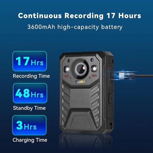 1440P HD Police Body Camera,17H Record Time,3600mAH Battery Body Camera, 64G Memory Audio Video Recording, Night Vision, Data-encrypt for Law Enforcement Record, Security Guards, Personal Use in Kuwait