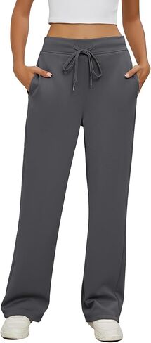 بنطلون رياضي واسع الساق من GRAPENT سروال نسائي فضفاض عالي الخصر سحب على الصالة العصرية برباط رياضي بنطلون رياضي in Kuwait
