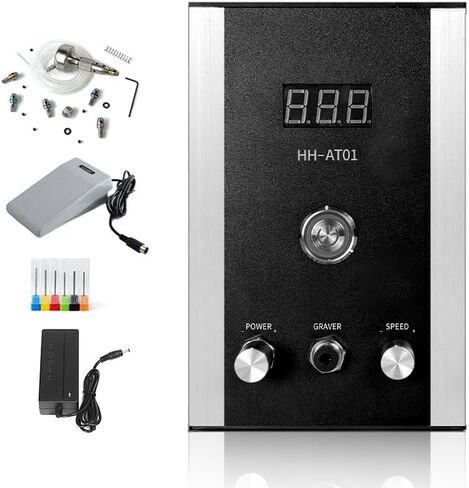 Air-Free Pneumatic Engraving Machine - Pneumatic Impact Engraver for Jewelry with Built-in Air Compressor AT01 (Black) in Saudi Arabia