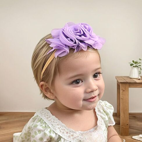Stretchy Baby Girl Headbands Chiffon Rose Flower Soft Hairbands Nylon Elastic Floral Head Band Hair Accessories for Newborn Toddlers Infant Kids (Purple, Standard small) in Saudi Arabia