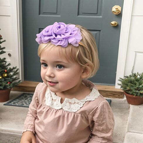 Stretchy Baby Girl Headbands Chiffon Rose Flower Soft Hairbands Nylon Elastic Floral Head Band Hair Accessories for Newborn Toddlers Infant Kids (Purple, Standard small) in Saudi Arabia