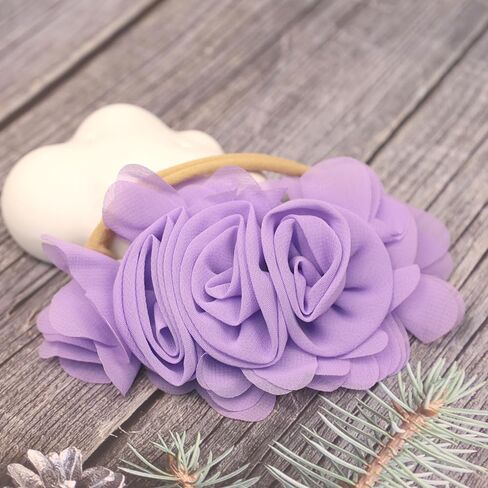 Stretchy Baby Girl Headbands Chiffon Rose Flower Soft Hairbands Nylon Elastic Floral Head Band Hair Accessories for Newborn Toddlers Infant Kids (Purple, Standard small) in Saudi Arabia