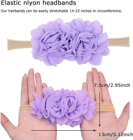 Stretchy Baby Girl Headbands Chiffon Rose Flower Soft Hairbands Nylon Elastic Floral Head Band Hair Accessories for Newborn Toddlers Infant Kids (Purple, Standard small) in Saudi Arabia