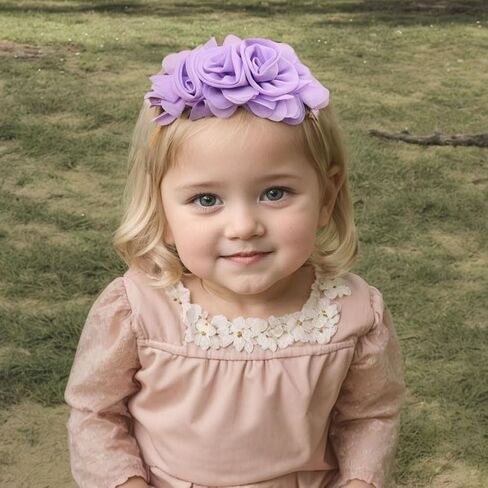 Stretchy Baby Girl Headbands Chiffon Rose Flower Soft Hairbands Nylon Elastic Floral Head Band Hair Accessories for Newborn Toddlers Infant Kids (Purple, Standard small) in Saudi Arabia