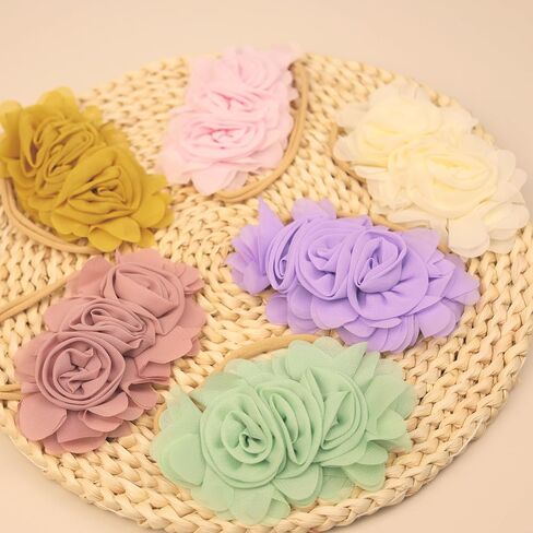 Stretchy Baby Girl Headbands Chiffon Rose Flower Soft Hairbands Nylon Elastic Floral Head Band Hair Accessories for Newborn Toddlers Infant Kids (Purple, Standard small) in Saudi Arabia
