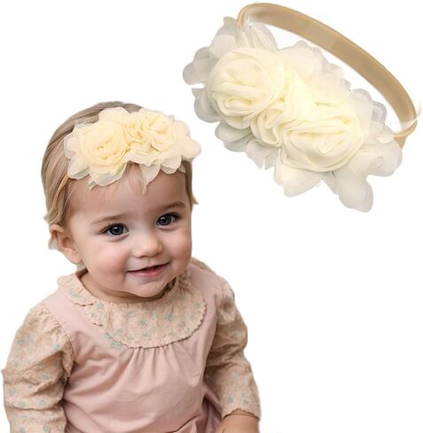 Stretchy Baby Girl Headbands Chiffon Rose Flower Soft Hairbands Nylon Elastic Floral Head Band Hair Accessories for Newborn Toddlers Infant Kids (Purple, Standard small) in Saudi Arabia
