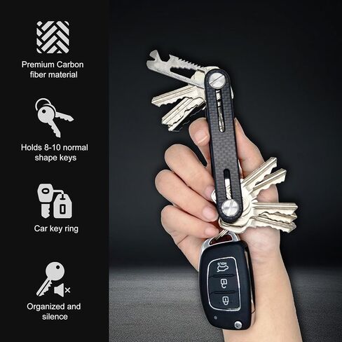 حامل سلسلة مفاتيح صغير الحجم من ايدجر، مشبك سلسلة مفاتيح اي دي سي، حافظة مفاتيح ذكية رفيعة من الياف الكربون، هدية كريسماس للرجال والنساء، يحمل 10 مفاتيح ومفتاح سيارة in Kuwait