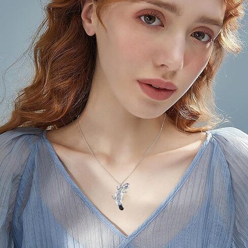 JERWLI قلادة النمس 925 فضة النمس قلادة القلائد للنساء الفتيات هدايا لعشاق النمس in Kuwait