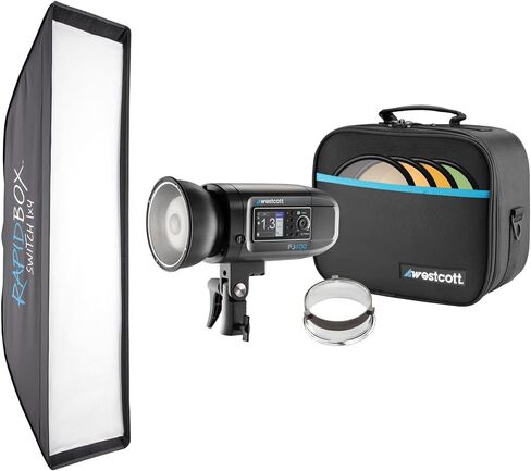 Westcott FJ400 400Ws Strobe with AC and DC Lithium Polymer Battery Bundle with Westcott 1x4-Feet Rapid Box Switch Strip Softbox and Westcott Rapid Box and Beauty Dish Switch Insert (3 Items) in Saudi Arabia