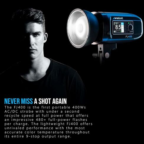 Westcott FJ400 400Ws Strobe with AC and DC Lithium Polymer Battery Bundle with Westcott 1x4-Feet Rapid Box Switch Strip Softbox and Westcott Rapid Box and Beauty Dish Switch Insert (3 Items) in Saudi Arabia