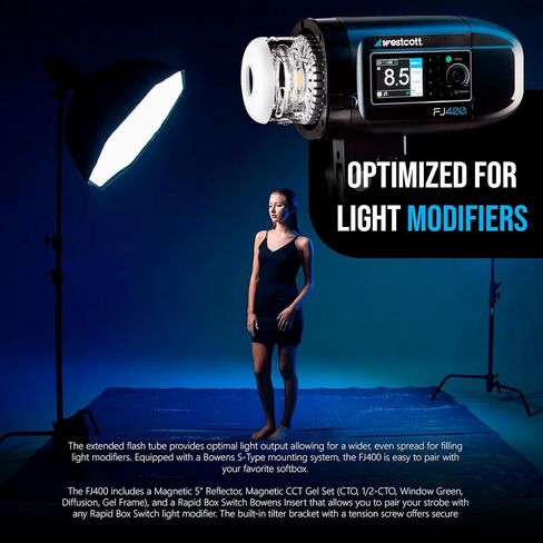 Westcott FJ400 400Ws Strobe with AC and DC Lithium Polymer Battery Bundle with Westcott 1x4-Feet Rapid Box Switch Strip Softbox and Westcott Rapid Box and Beauty Dish Switch Insert (3 Items) in Saudi Arabia