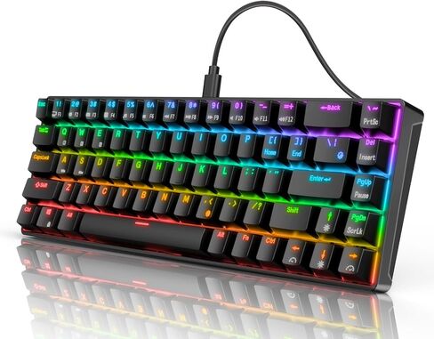 RK ROYAL KLUDGE RK68 Wired 65% Mechanical Keyboard, RGB Backlit Ultra-Compact 60% Layout 68 Keys Gaming Keyboard, Hot Swappable Keyboard with Stand-Alone Arrow/Control Keys, Red Switch White in Saudi Arabia