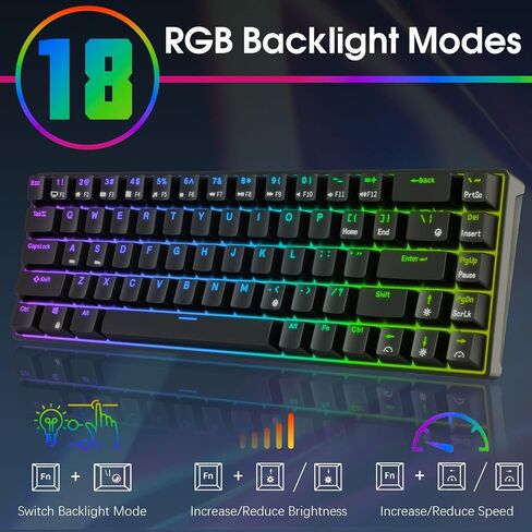 RK ROYAL KLUDGE RK68 Wired 65% Mechanical Keyboard, RGB Backlit Ultra-Compact 60% Layout 68 Keys Gaming Keyboard, Hot Swappable Keyboard with Stand-Alone Arrow/Control Keys, Red Switch White in Saudi Arabia