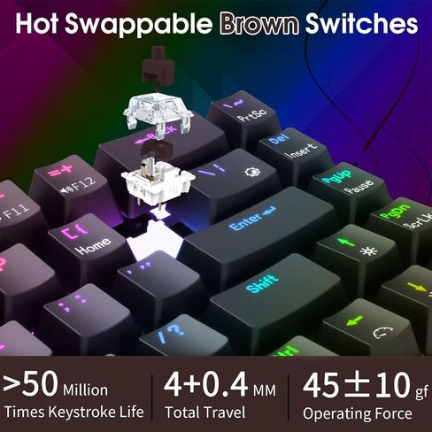 RK ROYAL KLUDGE RK68 Wired 65% Mechanical Keyboard, RGB Backlit Ultra-Compact 60% Layout 68 Keys Gaming Keyboard, Hot Swappable Keyboard with Stand-Alone Arrow/Control Keys, Red Switch White in Saudi Arabia
