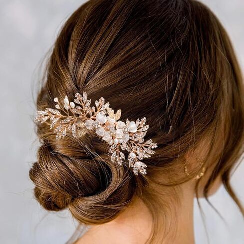 حجر الراين اليدوية الزفاف الشعر مشط ورقة الزفاف أغطية الرأس لؤلؤة الزفاف الذهب الجانب أمشاط للنساء الفتيات الزفاف وصيفه الشرف الشعر مشط الزفاف حفلة موسيقية عيد ميلاد حزب إكسسوارات الشعر (الذهب) in Kuwait