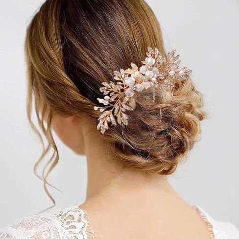 حجر الراين اليدوية الزفاف الشعر مشط ورقة الزفاف أغطية الرأس لؤلؤة الزفاف الذهب الجانب أمشاط للنساء الفتيات الزفاف وصيفه الشرف الشعر مشط الزفاف حفلة موسيقية عيد ميلاد حزب إكسسوارات الشعر (الذهب) in Kuwait