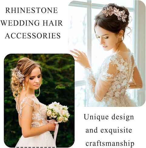 حجر الراين اليدوية الزفاف الشعر مشط ورقة الزفاف أغطية الرأس لؤلؤة الزفاف الذهب الجانب أمشاط للنساء الفتيات الزفاف وصيفه الشرف الشعر مشط الزفاف حفلة موسيقية عيد ميلاد حزب إكسسوارات الشعر (الذهب) in Kuwait