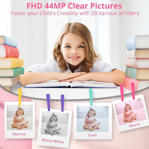 Digital Camera, 2024 Newest FHD 1080P Digital Camera for Kids with 16X Zoom, Flashlight, 32GB Card, 44MP Point and Shoot Camera Compact Small Digital Camera for Teens, Girls, Boys, Students - Pink in Saudi Arabia