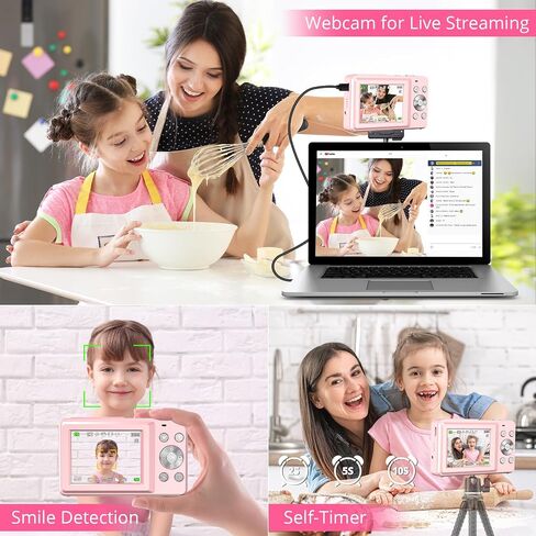 Digital Camera, 2024 Newest FHD 1080P Digital Camera for Kids with 16X Zoom, Flashlight, 32GB Card, 44MP Point and Shoot Camera Compact Small Digital Camera for Teens, Girls, Boys, Students - Pink in Saudi Arabia