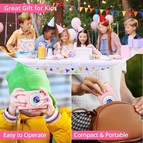 Digital Camera, 2024 Newest FHD 1080P Digital Camera for Kids with 16X Zoom, Flashlight, 32GB Card, 44MP Point and Shoot Camera Compact Small Digital Camera for Teens, Girls, Boys, Students - Pink in Saudi Arabia